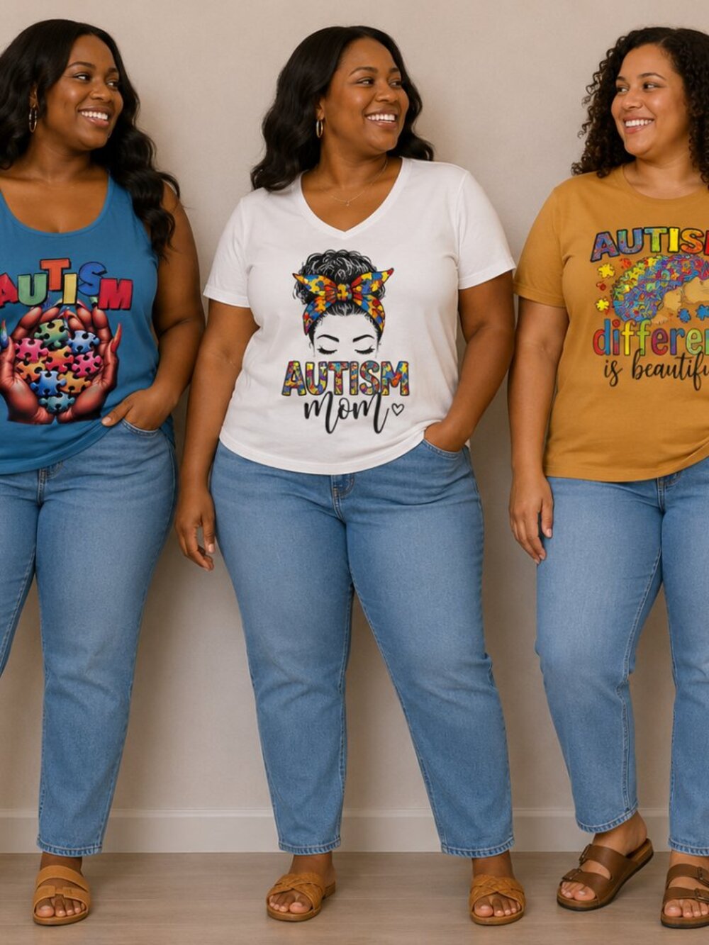 Autism Mom Puzzle-Print V-Neck Tee - White - Picture 3 of 7